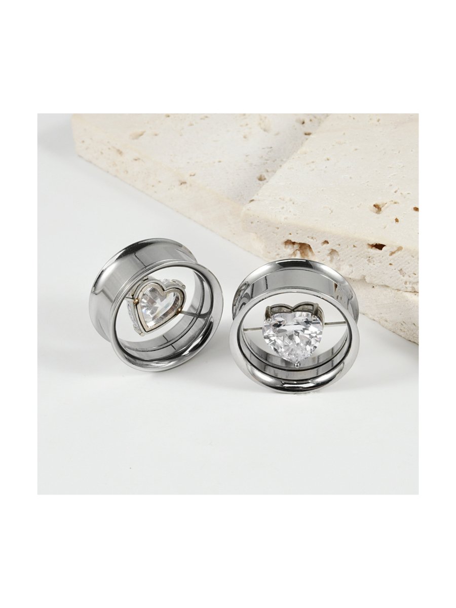 Punkplugs Diamond Ear Gauges TunnelsSilver0g (8mm) - PunkPlugs