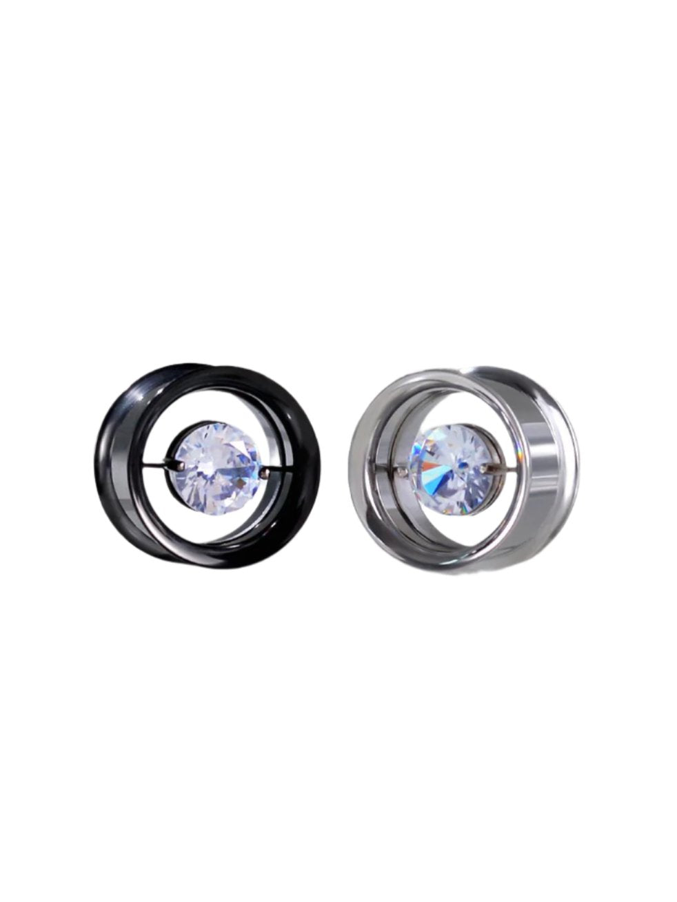 PunkPlugs Diamond Embedded Ear TunnelsSilver0g (8mm) - PunkPlugs