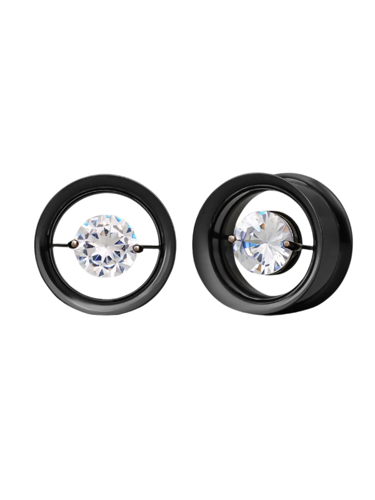 PunkPlugs Diamond Embedded Ear TunnelsBlack0g (8mm) - PunkPlugs