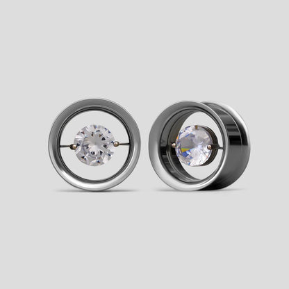 PunkPlugs Diamond Embedded Ear TunnelsSilver0g (8mm) - PunkPlugs