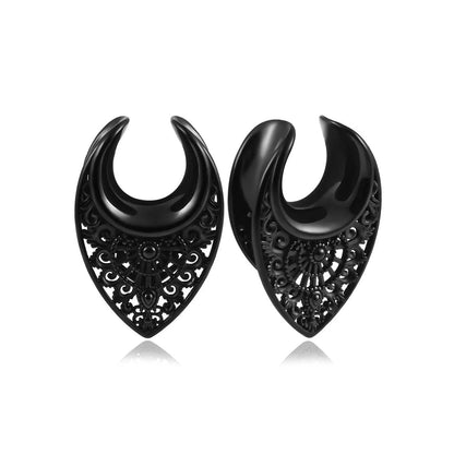 PunkPlugs Floral Steel Ear Saddles HangersBlack0g (8mm) - PunkPlugs