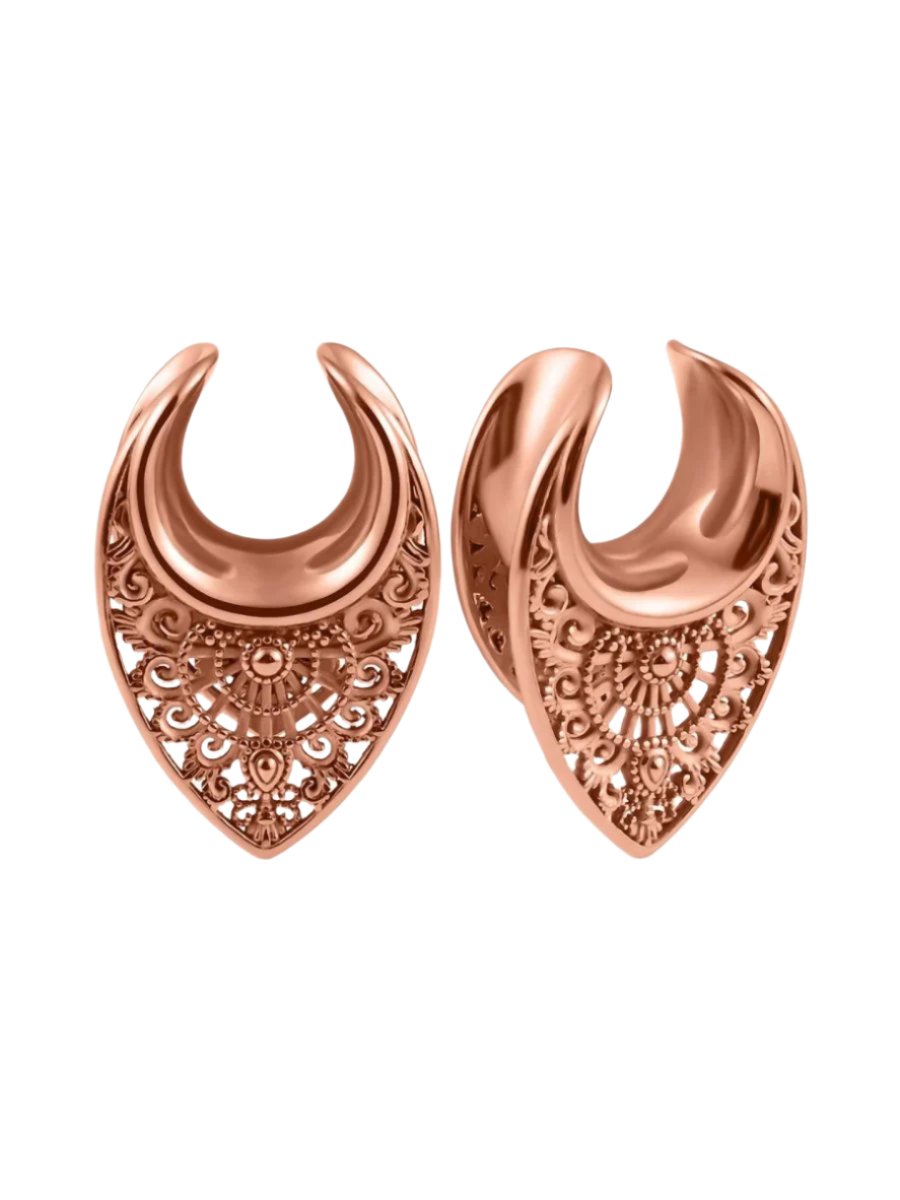 PunkPlugs Floral Steel Ear Saddles HangersRose Gold0g (8mm) - PunkPlugs