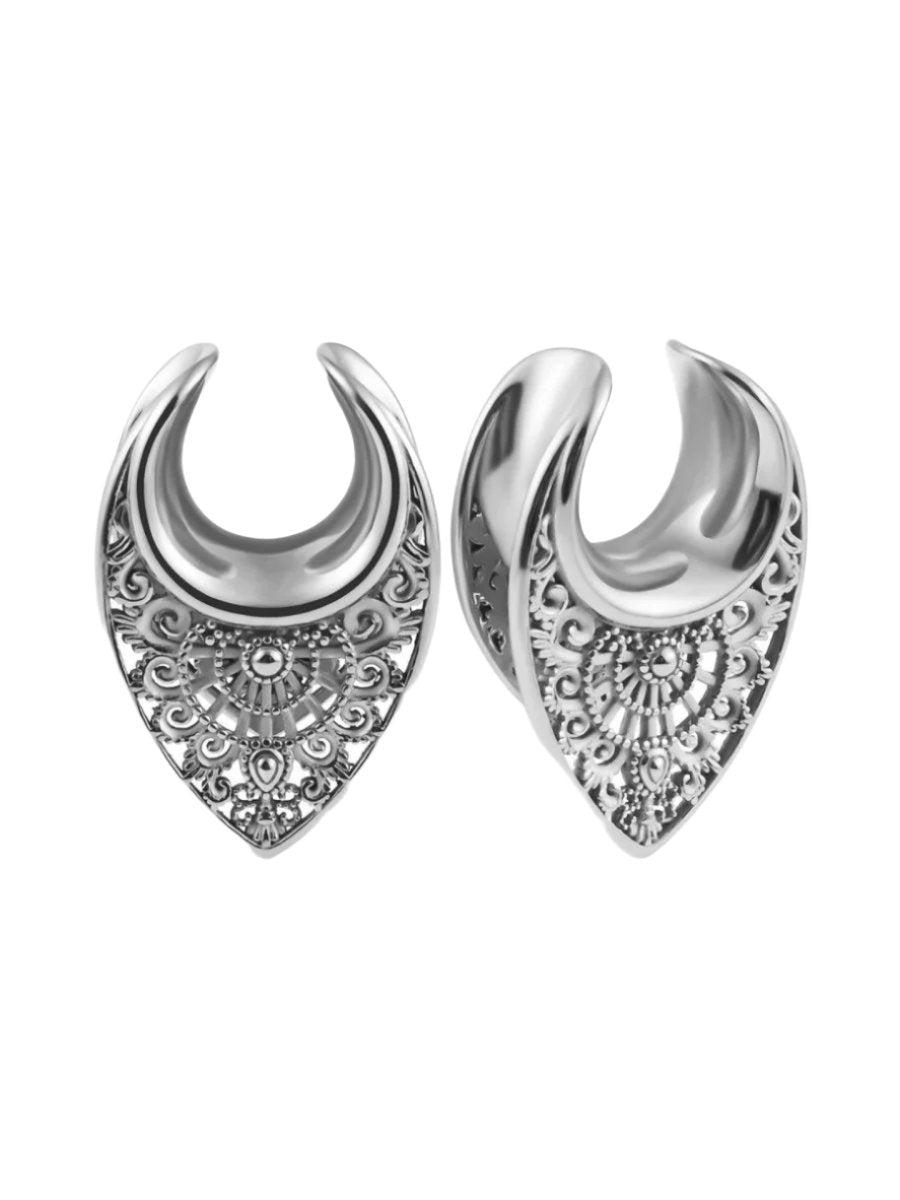 PunkPlugs Floral Steel Ear Saddles HangersSilver0g (8mm) - PunkPlugs