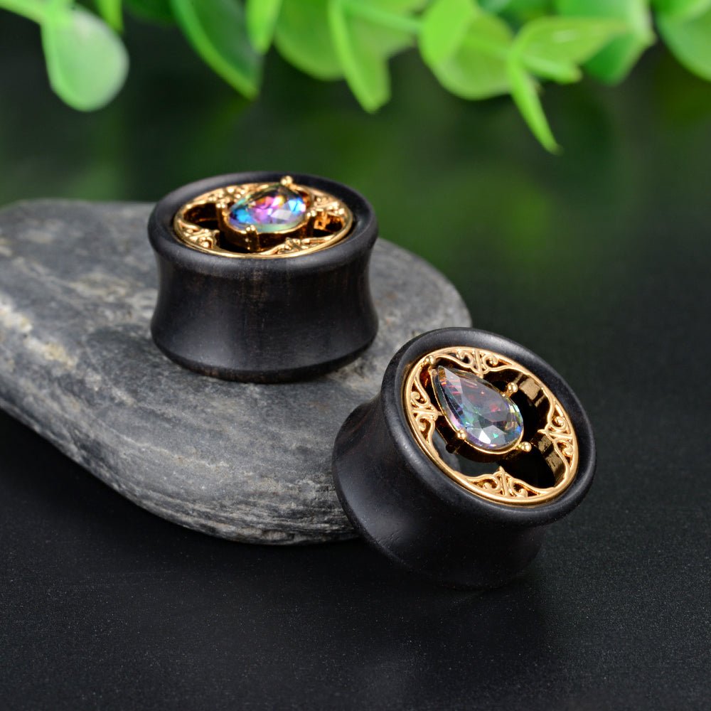 PunkPlugs Four - leaf Black Sandalwood Ear TunnelsBlack0g (8mm) - PunkPlugs