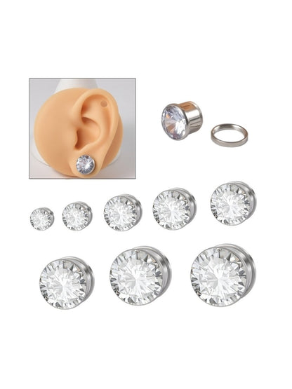 PunkPlugs Gem Stone Dazzling Ear Gauges PlugsSilver6g (4mm) - PunkPlugs