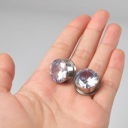 PunkPlugs Gem Stone Dazzling Ear Gauges PlugsSilver6g (4mm) - PunkPlugs