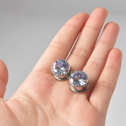 PunkPlugs Gem Stone Dazzling Ear Gauges PlugsSilver6g (4mm) - PunkPlugs