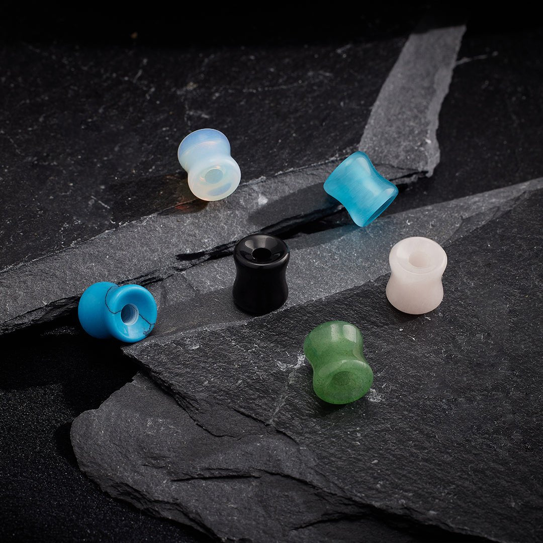 PunkPlugs Natural Stone Ear TunnelsOcean Blue0g (8mm) - PunkPlugs