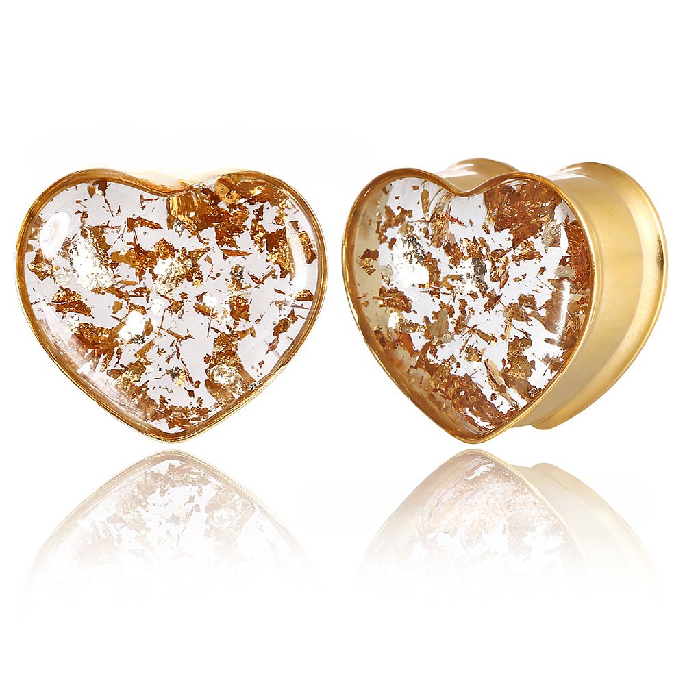 PunkPlugs Golden Foils / Silver Foils Heart - Shape Ear PlugsGold0g (8mm) - PunkPlugs