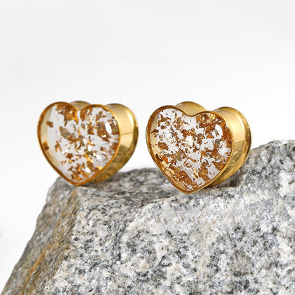 PunkPlugs Golden Foils / Silver Foils Heart - Shape Ear PlugsGold0g (8mm) - PunkPlugs