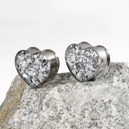 PunkPlugs Golden Foils / Silver Foils Heart - Shape Ear PlugsSilver0g (8mm) - PunkPlugs