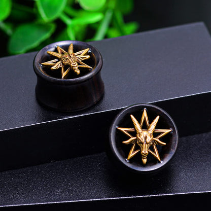 PunkPlugs Golden Goat Black Sandalwood Ear TunnelsBlack0g (8mm) - PunkPlugs