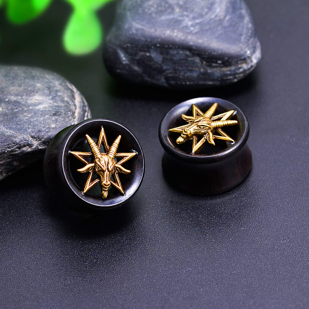 PunkPlugs Golden Goat Black Sandalwood Ear TunnelsBlack0g (8mm) - PunkPlugs