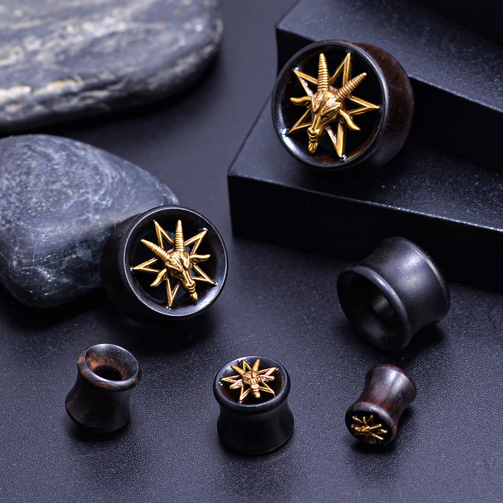 PunkPlugs Golden Goat Black Sandalwood Ear TunnelsBlack0g (8mm) - PunkPlugs