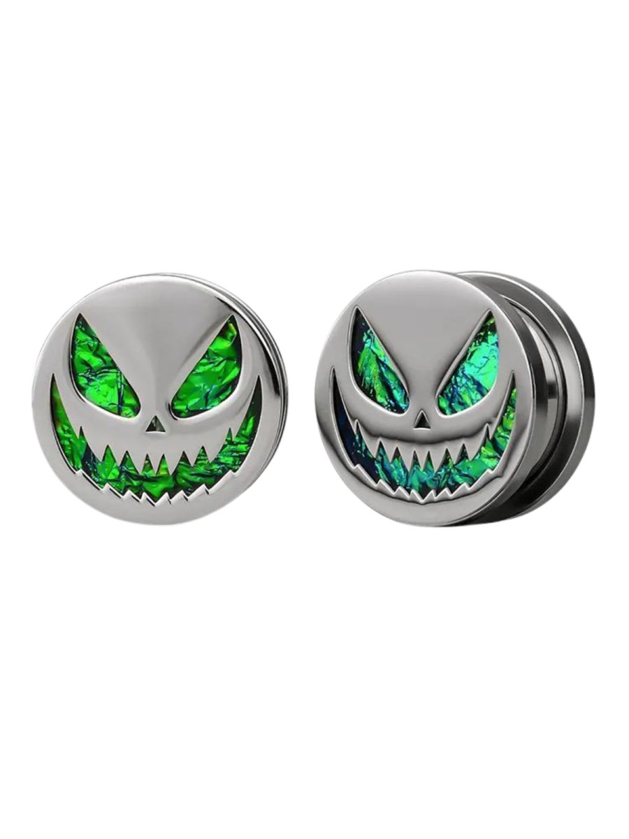 PunkPlugs Halloween Pumpkin Ear Gauges Plugs0g (8mm)Silver - PunkPlugs