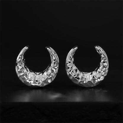 PunkPlugs Hammered Crescent Copper Ear Saddles 8 - 25mmSilver0g (8mm) - PunkPlugs