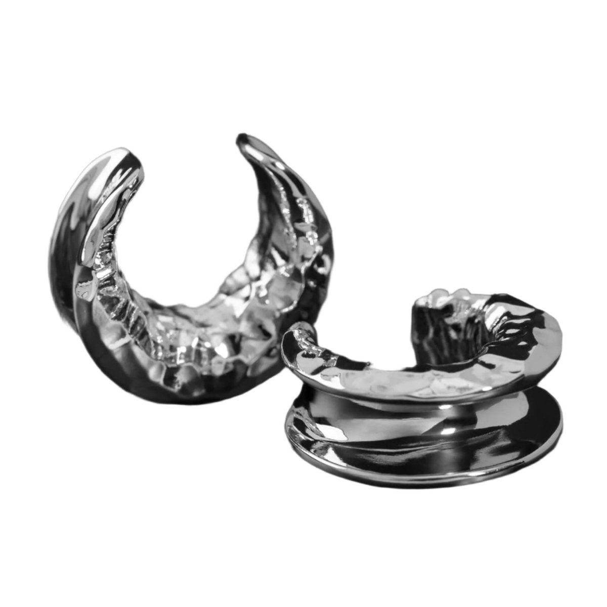 PunkPlugs Hammered Crescent Copper Ear Saddles 8 - 25mmSilver0g (8mm) - PunkPlugs