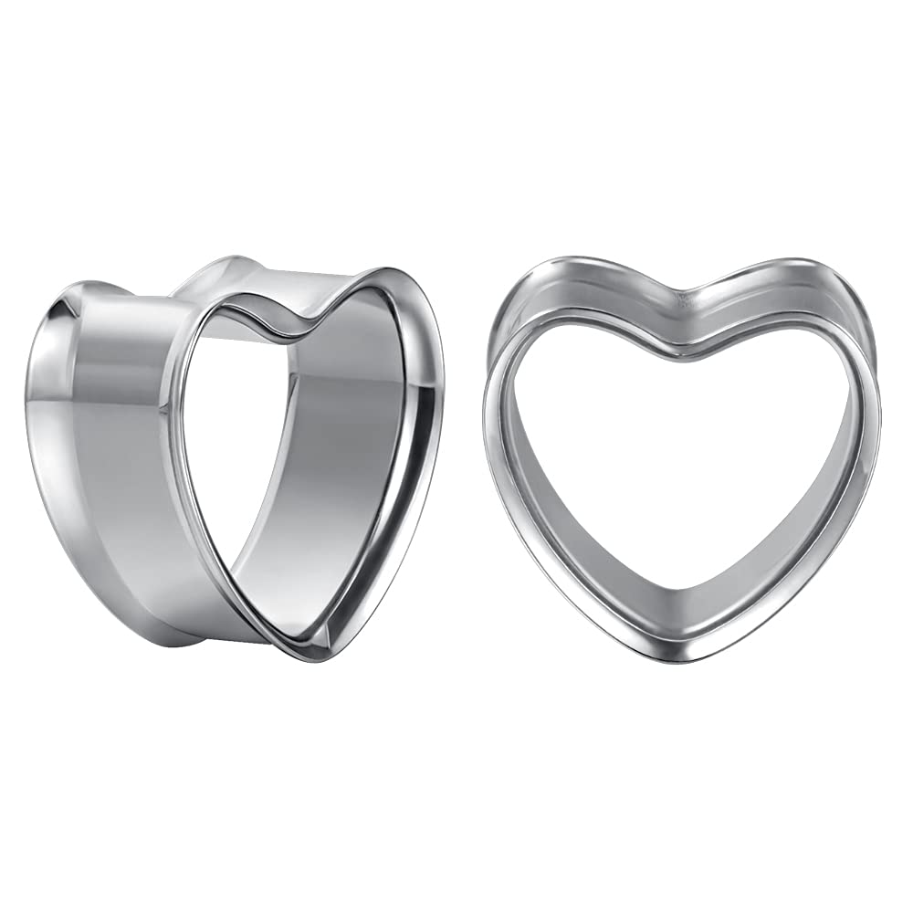 PunkPlugs Heart Shape Ear TunnelsSilver0g (8mm) - PunkPlugs