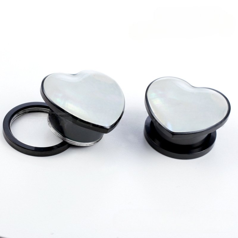 PunkPlugs Heart - Shape Pearl Threaded Ear Gauges PlugsBlack2g (6mm) - PunkPlugs