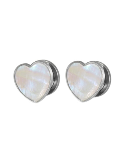 PunkPlugs Heart - Shape Pearl Threaded Ear Gauges PlugsSilver2g (6mm) - PunkPlugs