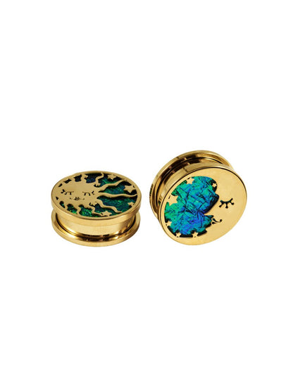 PunkPlugs Moon & Sun Ear Gauges PlugsGold0g (8mm) - PunkPlugs