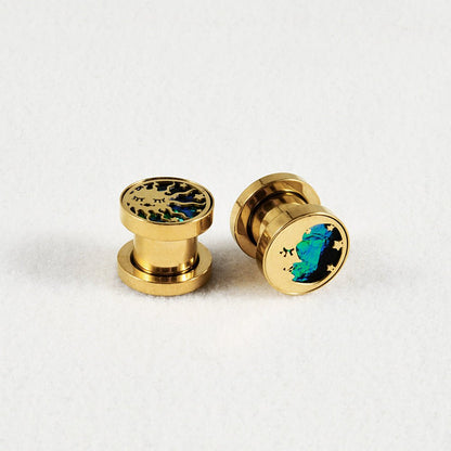 PunkPlugs Moon & Sun Ear Gauges PlugsGold0g (8mm) - PunkPlugs