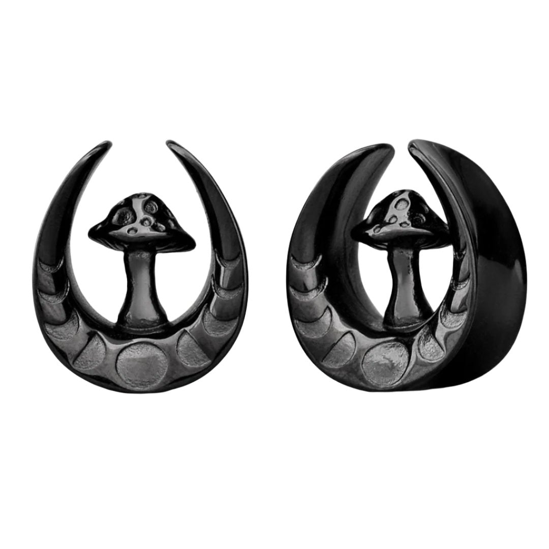 PunkPlugs Mushroom Design Ear TunnelsBlack0g (8mm) - PunkPlugs