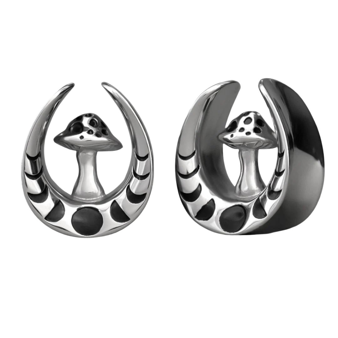 PunkPlugs Mushroom Design Ear TunnelsSilver0g (8mm) - PunkPlugs