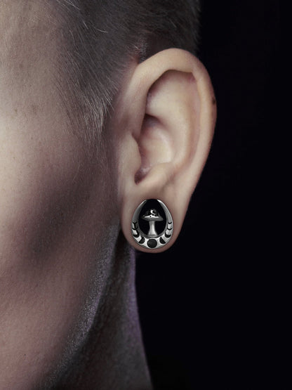 PunkPlugs Mushroom Design Ear TunnelsSilver0g (8mm) - PunkPlugs