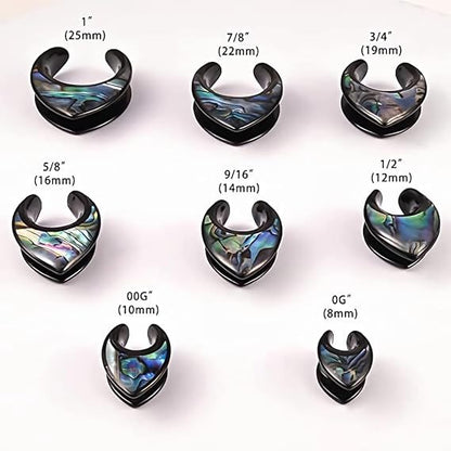 PunkPlugs Notch Abalone Shell Inlay Ear SaddlesBlack0g (8mm) - PunkPlugs