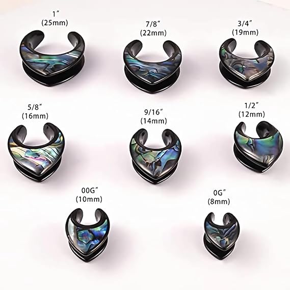 PunkPlugs Notch Abalone Shell Inlay Ear SaddlesBlack0g (8mm) - PunkPlugs