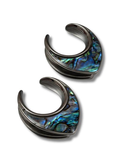 PunkPlugs Notch Abalone Shell Inlay Ear SaddlesBlack0g (8mm) - PunkPlugs