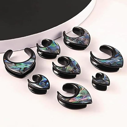 PunkPlugs Notch Abalone Shell Inlay Ear SaddlesBlack0g (8mm) - PunkPlugs