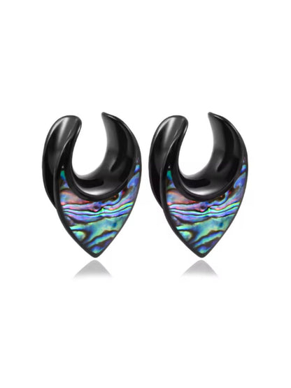 PunkPlugs Notch Abalone Shell Inlay Ear SaddlesBlack0g (8mm) - PunkPlugs