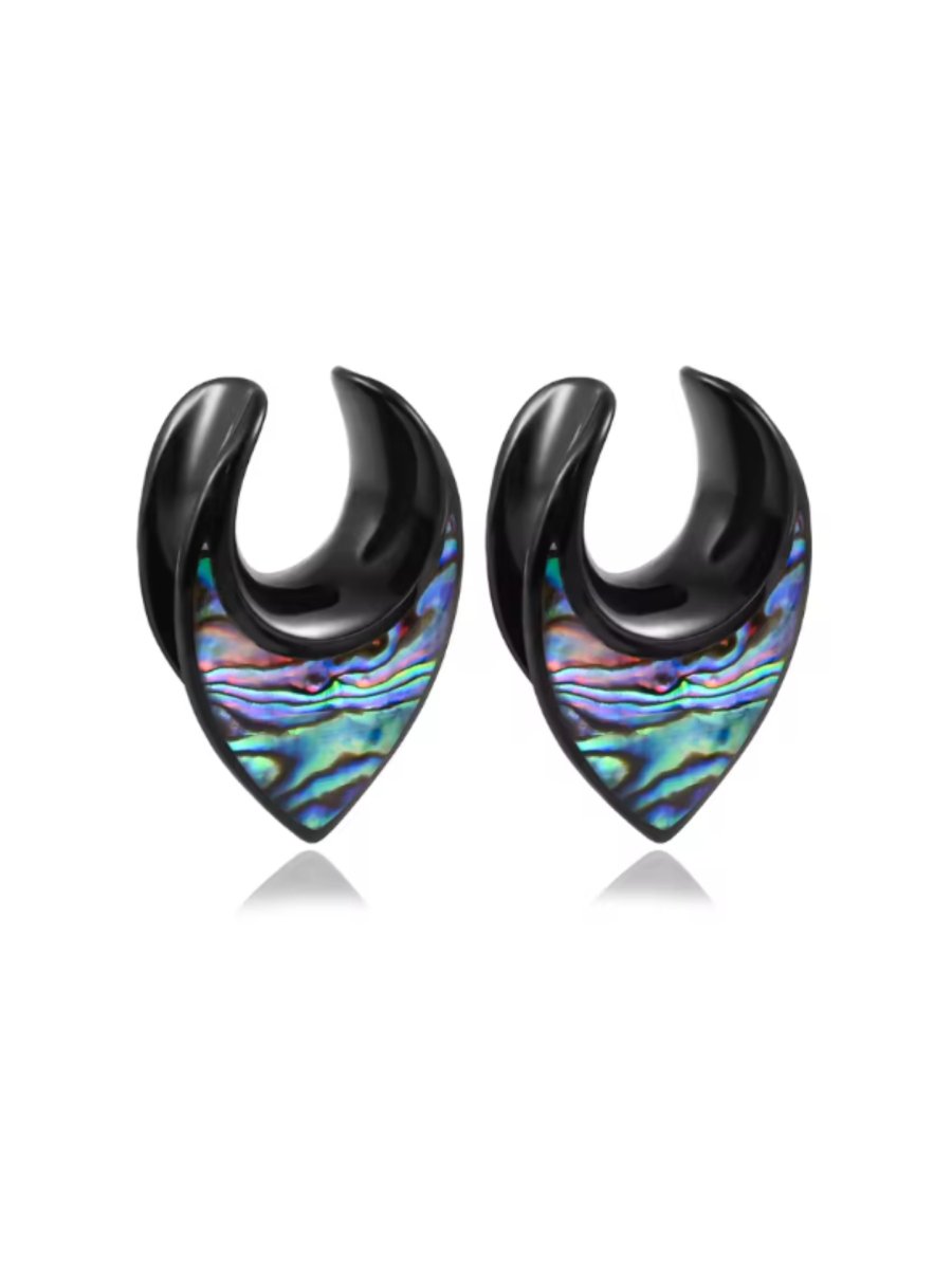 PunkPlugs Notch Abalone Shell Inlay Ear SaddlesBlack0g (8mm) - PunkPlugs