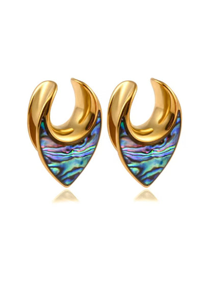 PunkPlugs Notch Abalone Shell Inlay Ear SaddlesGold0g (8mm) - PunkPlugs