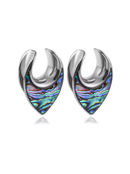 PunkPlugs Notch Abalone Shell Inlay Ear SaddlesSilver0g (8mm) - PunkPlugs