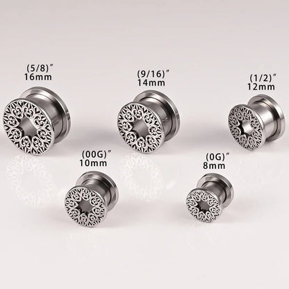 PunkPlugs Pattern del Fiore Ear TunnelsSilver0g (8mm) - PunkPlugs