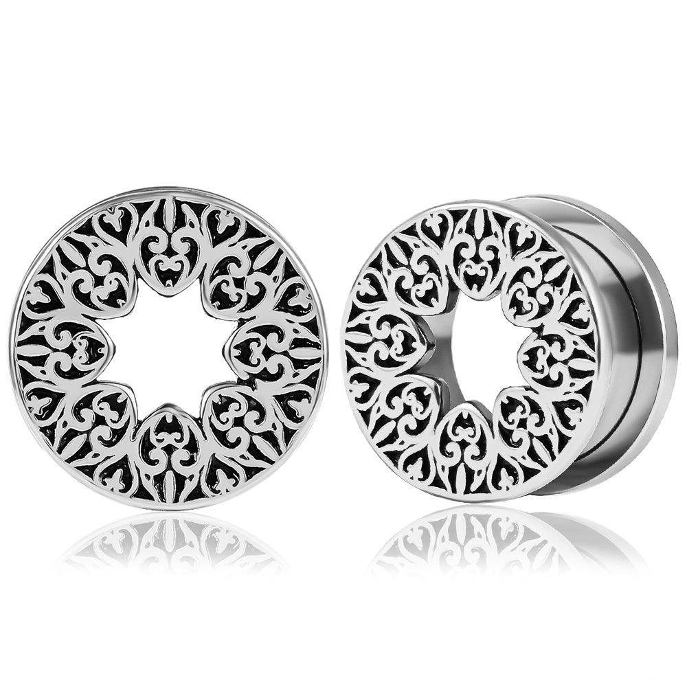 PunkPlugs Pattern del Fiore Ear TunnelsSilver0g (8mm) - PunkPlugs