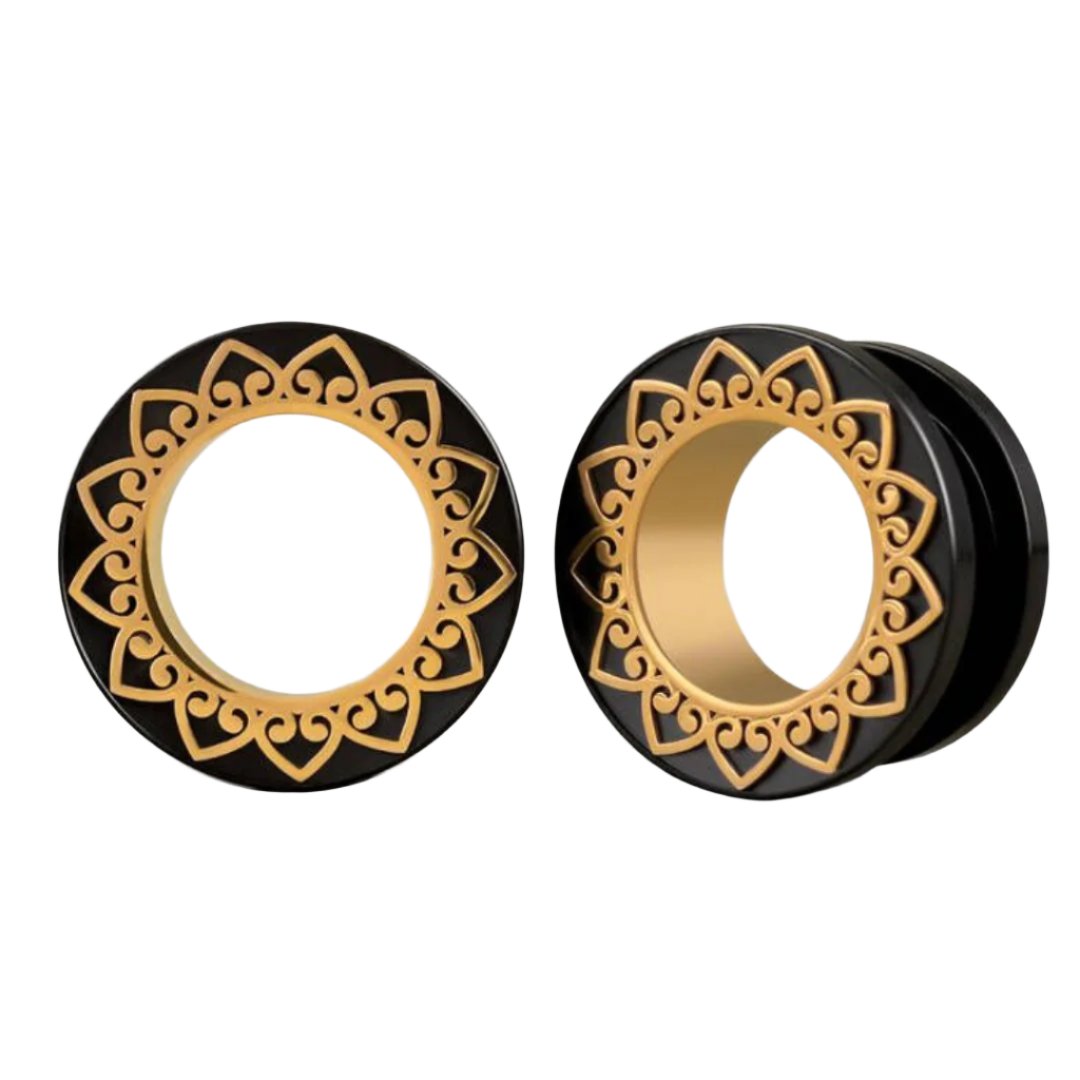 PunkPlugs Petal Rim Ear TunnelsGold Pattern 10g (8mm) - PunkPlugs