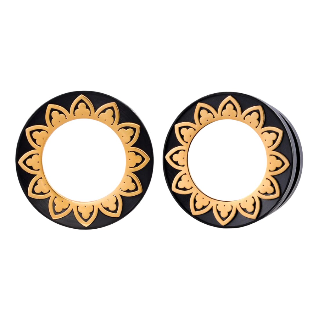 PunkPlugs Petal Rim Ear TunnelsGold Pattern 10g (8mm) - PunkPlugs