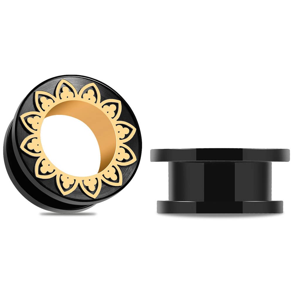 PunkPlugs Petal Rim Ear TunnelsGold Pattern 10g (8mm) - PunkPlugs