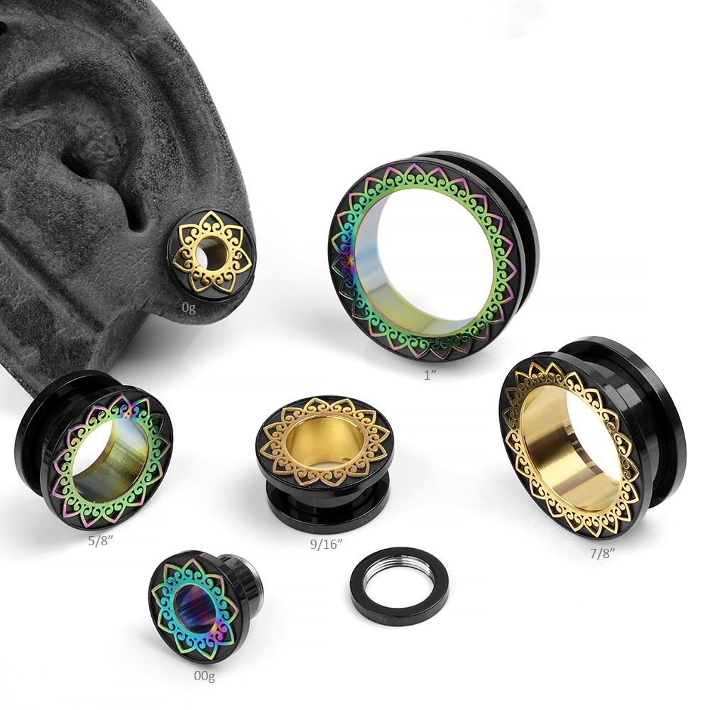 PunkPlugs Petal Rim Ear TunnelsGold Pattern 10g (8mm) - PunkPlugs