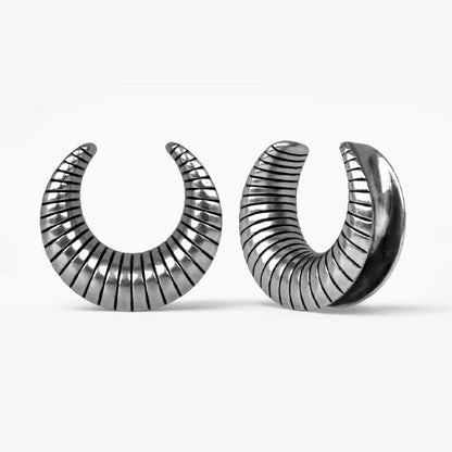 PunkPlugs Ridged Ear Saddles TunnelsSilver0g (8mm) - PunkPlugs