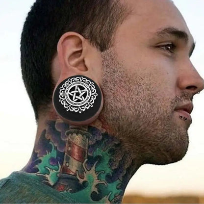 PunkPlugs Silver Star Sandalwood Ear Gauges Plugs2g (6mm)Black - PunkPlugs