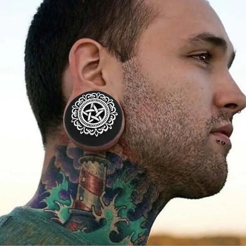 PunkPlugs Silver Star Sandalwood Ear Gauges Plugs2g (6mm)Black - PunkPlugs