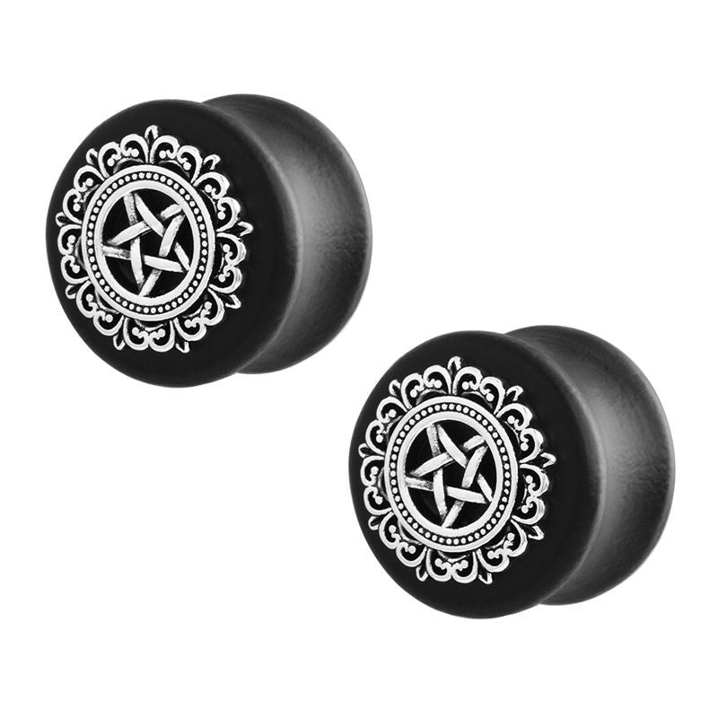 PunkPlugs Silver Star Sandalwood Ear Gauges Plugs2g (6mm)Black - PunkPlugs