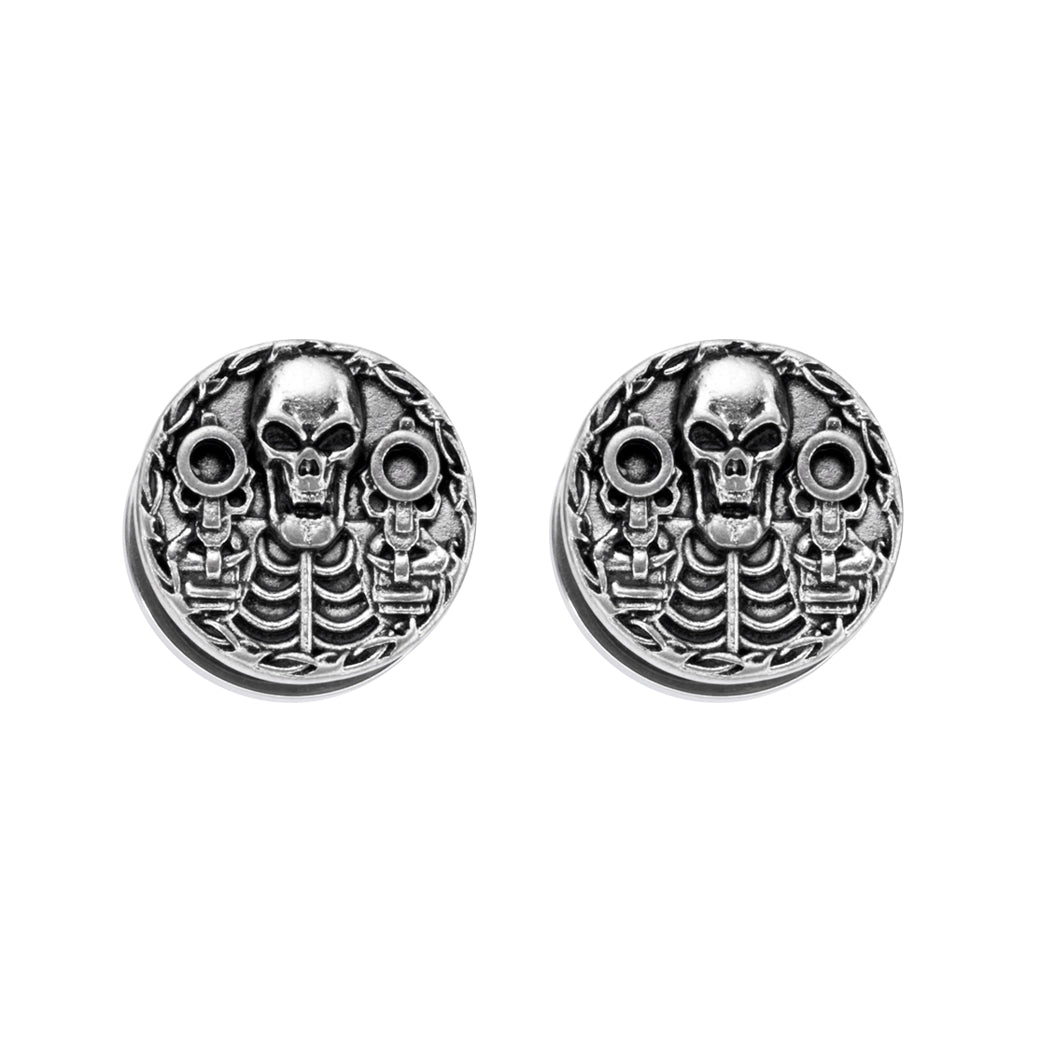 PunkPlugs Skull Ear Tunnels 8 - 16mmSilver0g (8mm) - PunkPlugs