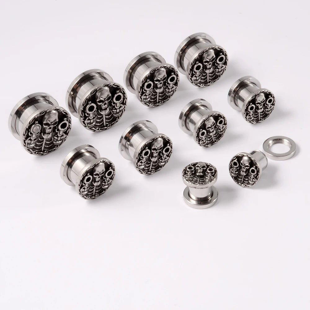 PunkPlugs Skull Ear Tunnels 8 - 16mmSilver0g (8mm) - PunkPlugs