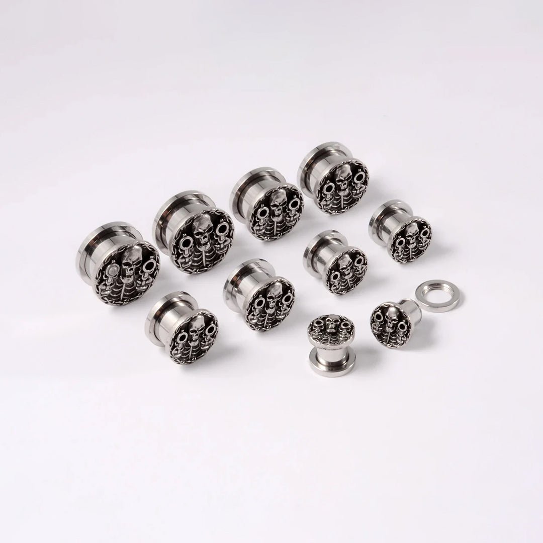 PunkPlugs Skull Ear Tunnels 8 - 16mmSilver0g (8mm) - PunkPlugs